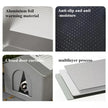 Collage of materials and features including aluminium foil, anti-slip and anti-moisture, closed door curtains, and multilayer process.