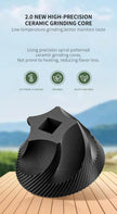 Black ceramic grinding core with scenic background