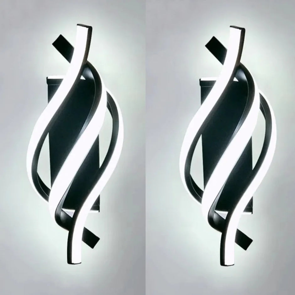 مصباح جداري LED حلزوني منحني – تصميم 3 خطوط، ثلاثي الألوان، أسود وأبيض