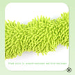Green plush pet toy on a white background with text indicating scratch-resistance and bite-resistance.