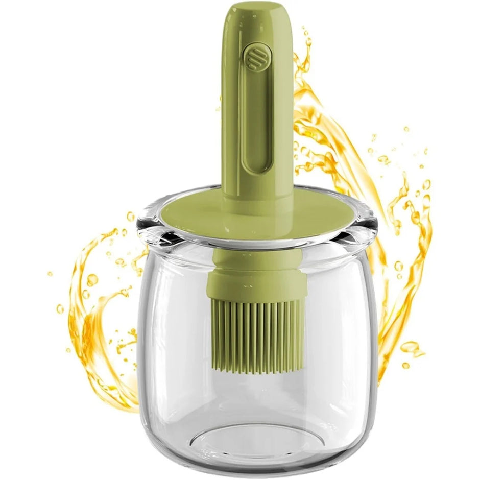 Green kitchen tool with a clear container on a white background