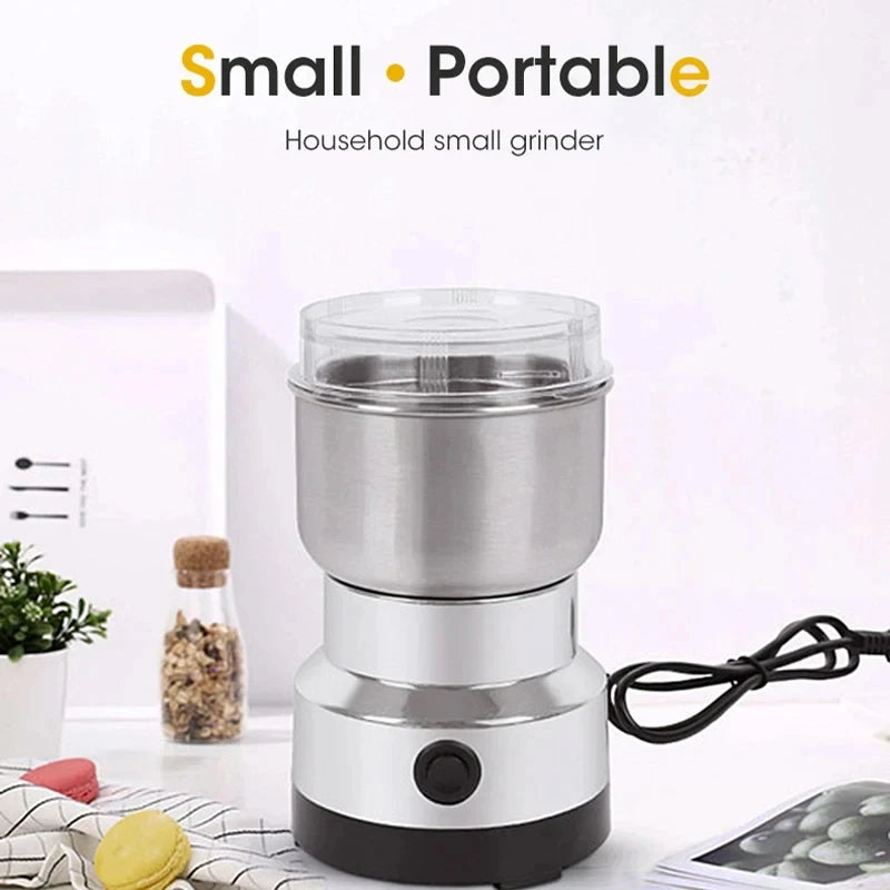 Small portable household grinder on a white background with text 'Small Portable'.
