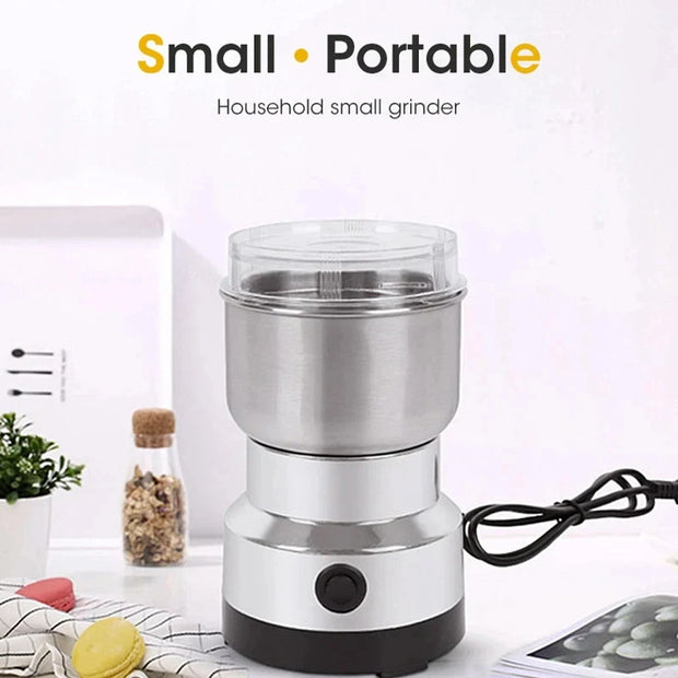 Small portable household grinder on a white background with text 'Small Portable'.