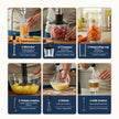 Collage of kitchen appliances with their uses on a white background