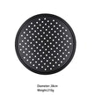 Black pizza tray with holes on a white background