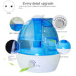 Blue and white humidifier with features highlighted on a white background