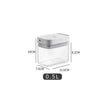 Rectangular glass container with dimensions and volume label on a white background