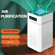 Mini air cleaner with air purification text and features on a green background