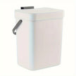 White rectangular trash can with a gray handle on a white background