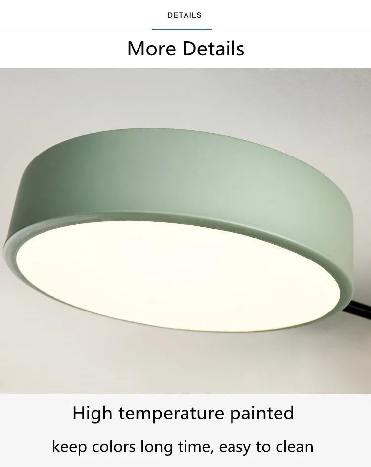 Green ceiling light fixture on a white background with text about high temperature paint.