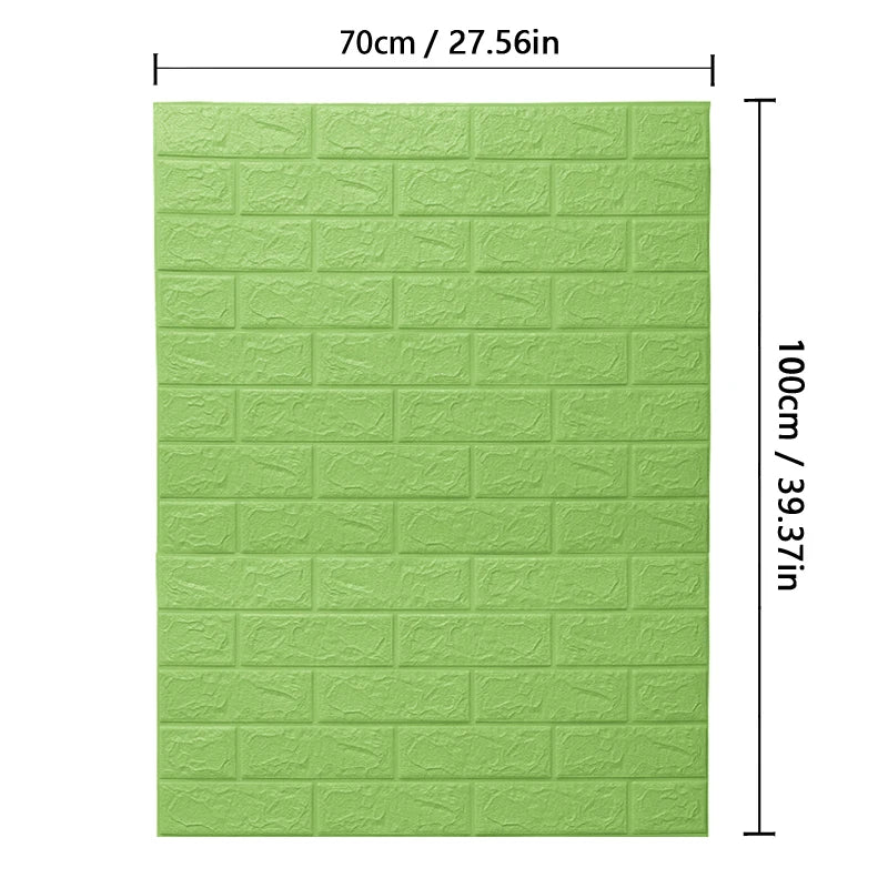 Green brick-patterned wall panel with dimensions on a white background