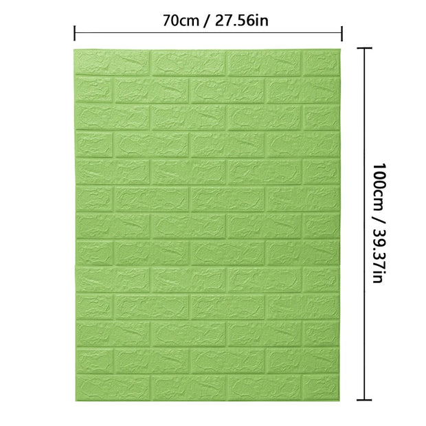 Green brick-patterned wall panel with dimensions on a white background