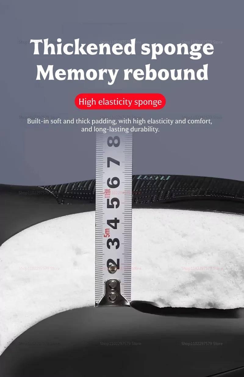 Measurement of thickened sponge memory rebound with a ruler on a dark background