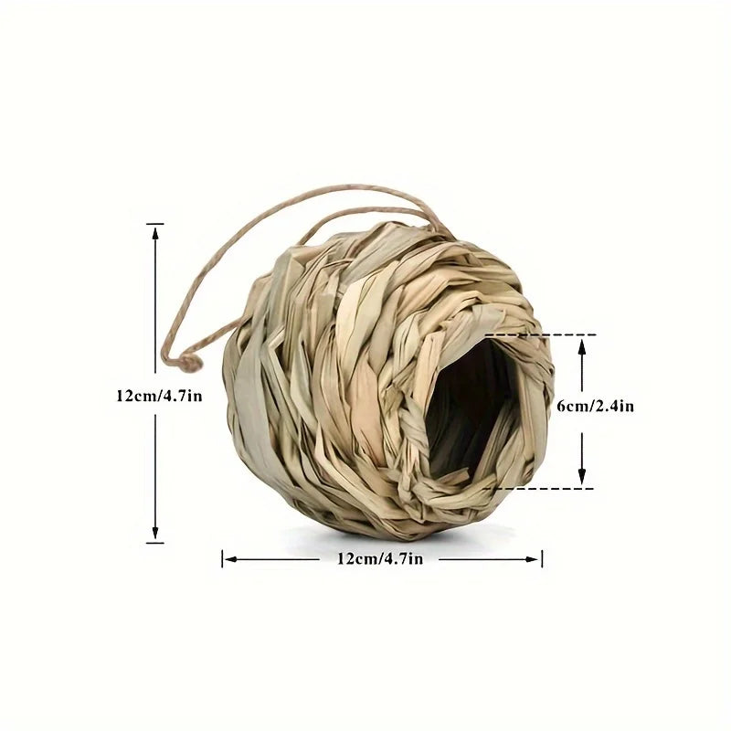 Woven ball with dimensions labeled on a white background