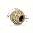 Woven ball with dimensions labeled on a white background