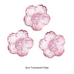 Three pink flower-shaped objects with transparent edges on a white background.