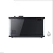 Black aquarium with clear front panel on a white background