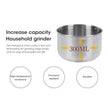 Stainless steel household grinder with 300ML capacity on a white background