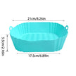 Teal silicone bread mold with dimensions indicated on a white background