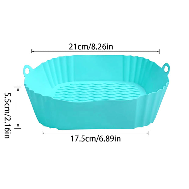 Teal silicone bread mold with dimensions indicated on a white background