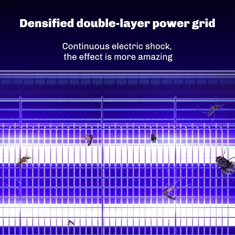 Illustration of a densified double-layer power grid with electric shocks on insects.