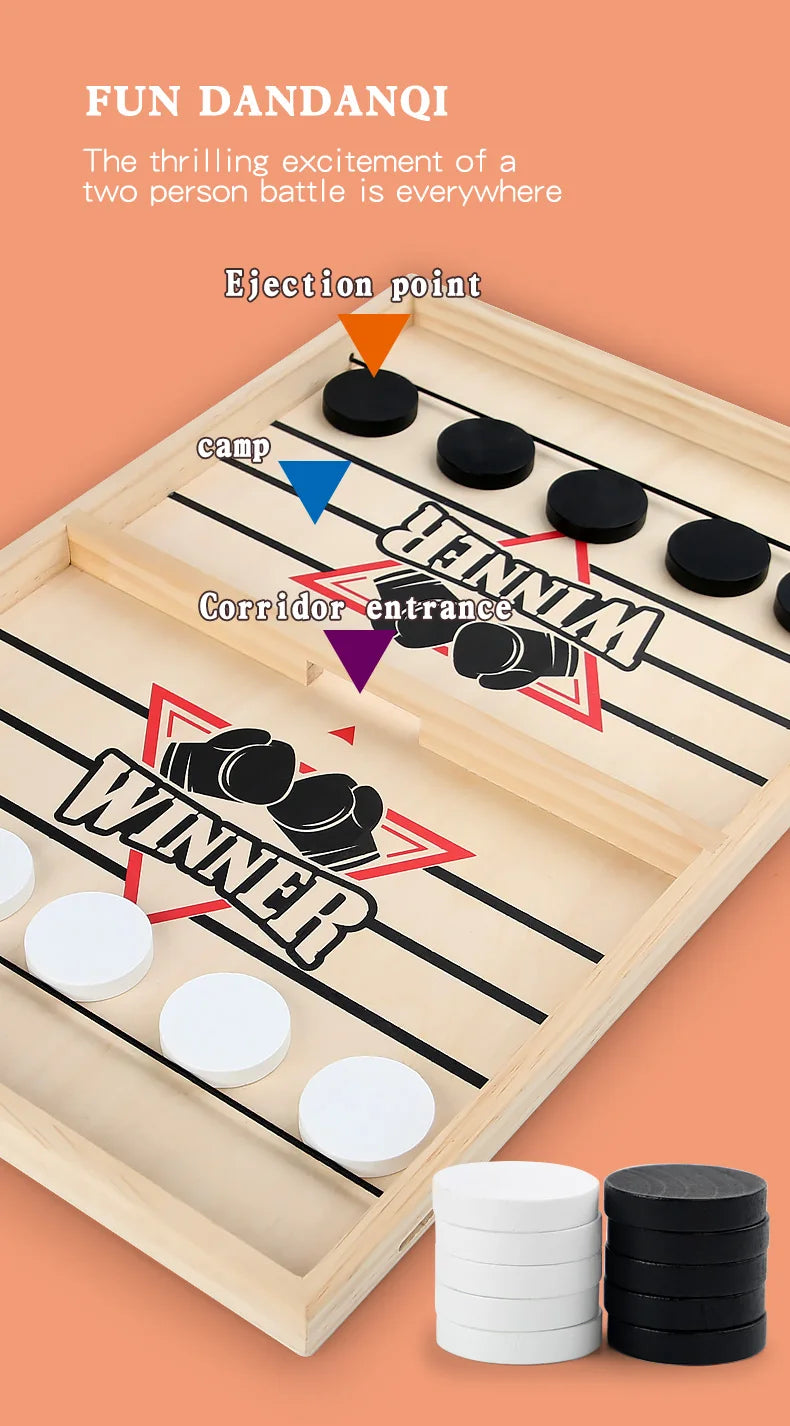 Board game with pieces and text on a peach background