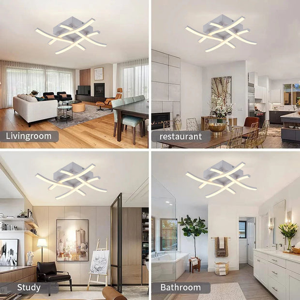 Ceiling light fixture in various indoor settings including living room, restaurant, study, and bathroom.