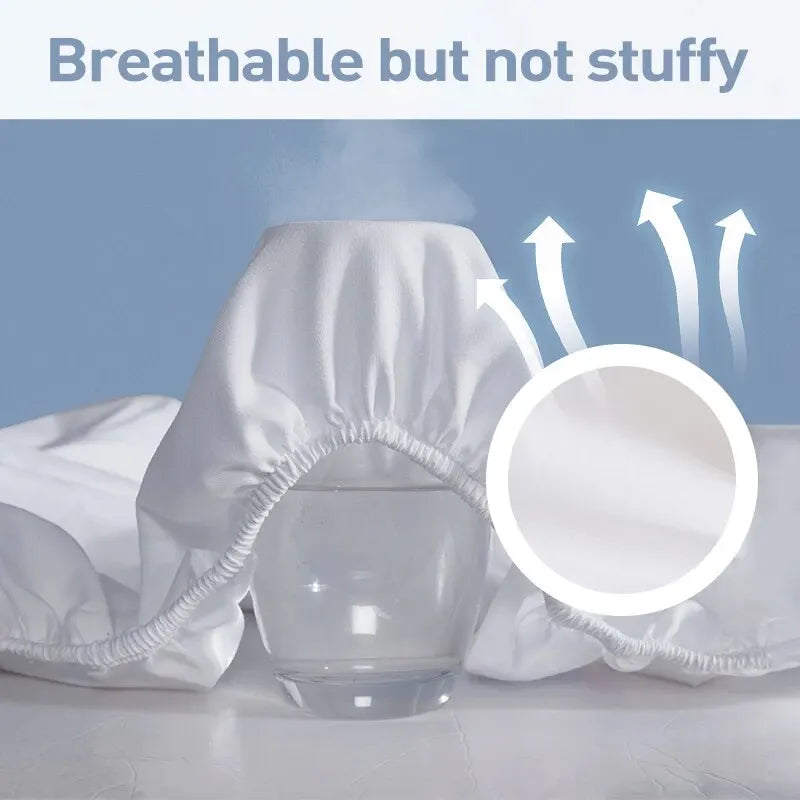 White diaper with breathable material and text 'Breathable but not stuffy' on a blue background.