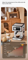 ماكينة إسبريسو Cafelffe شبه أوتوماتيكية – 20 بار، لوحة لمسية، ذراع بخار، 1.5 لتر