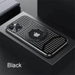 Black phone case with Apple logo on a dark surface