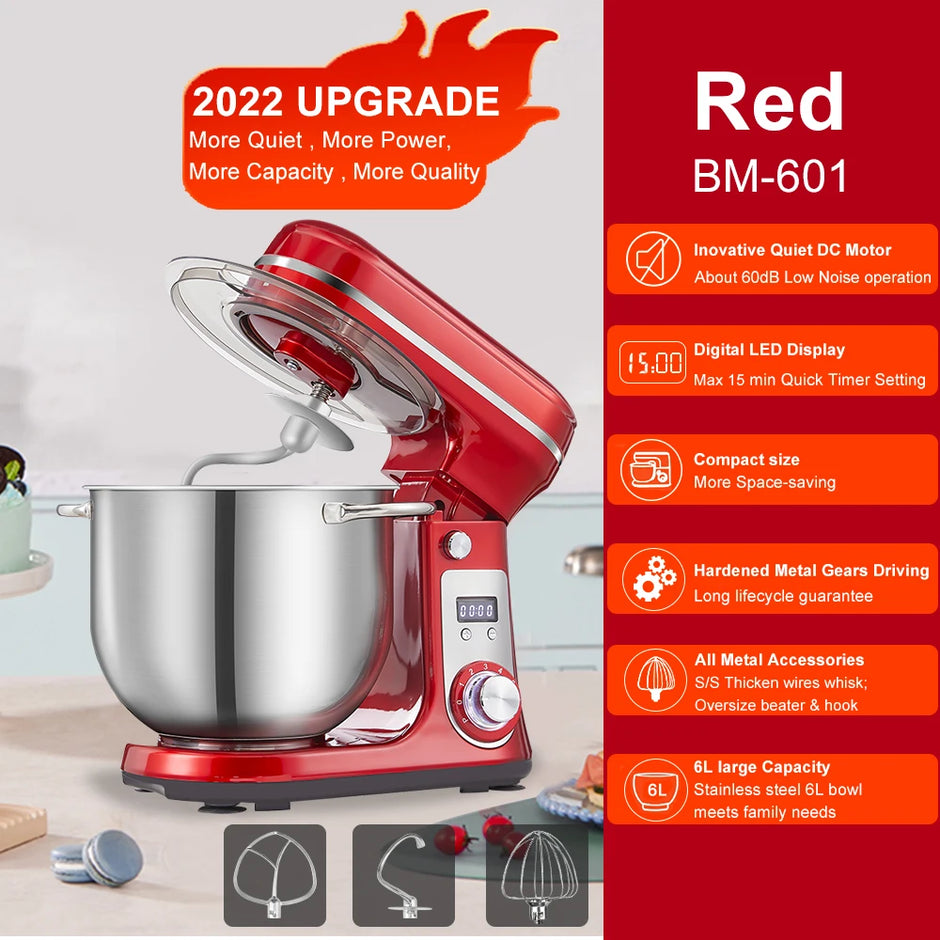 خلاط BioloMix BM-601 – محرك DC 1200 واط، وعاء 6 لتر، 6 سرعات، شاشة LED