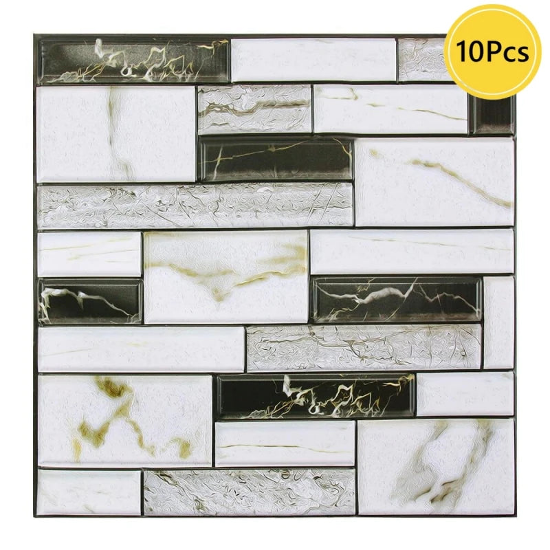 Set of 10 marble-patterned tiles with a decorative border on a white background.