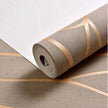 Roll of textured wallpaper with gold accents on a white background