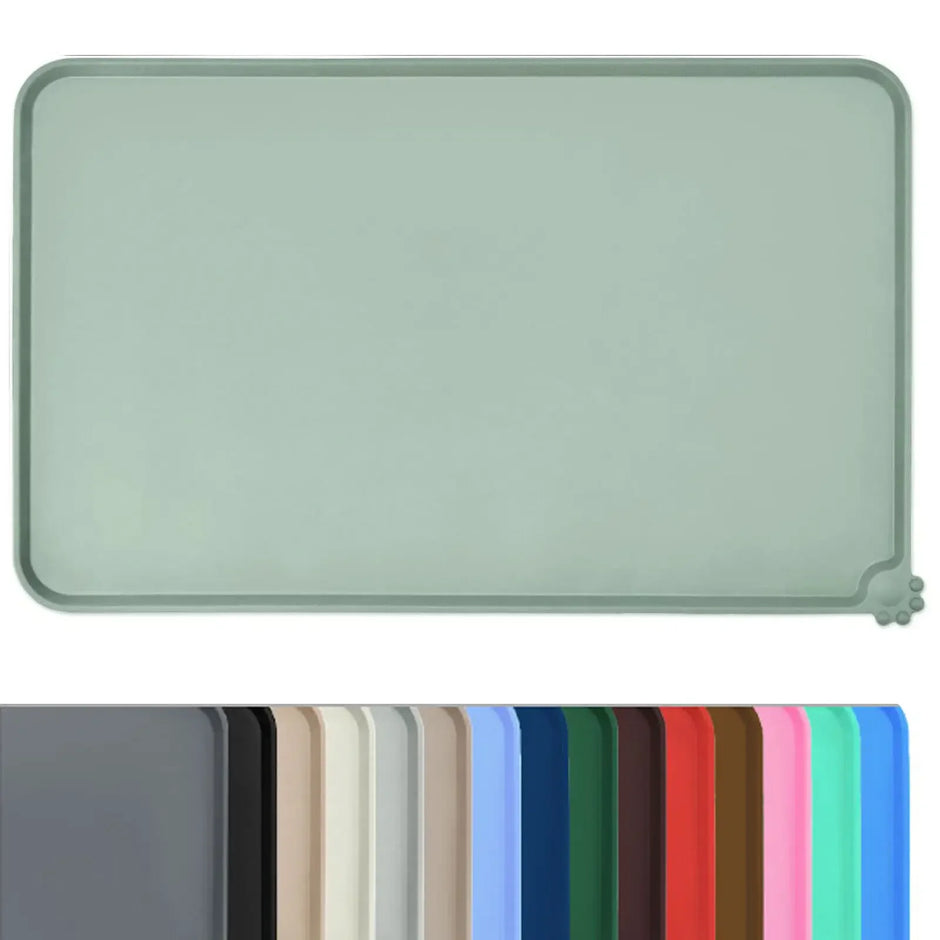 Rectangular green silicone mat with color swatch below on a white background