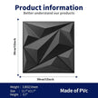 Product information card for a geometric wall panel with dimensions and material details.