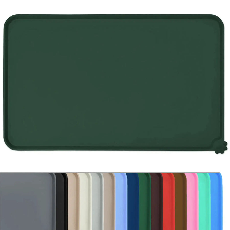 Rectangular green mat with color swatch below on a white background