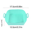 Turquoise silicone baking mold with dimensions on a white background