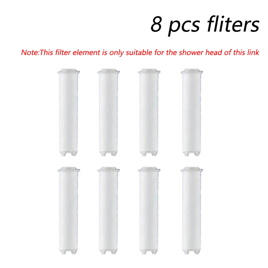 Eight white cylindrical filters on a white background with text indicating compatibility.