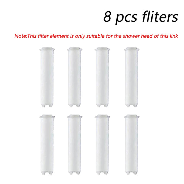 Eight white cylindrical filters on a white background with text indicating compatibility.