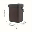 Black trash bin with dimensions labeled on a white background