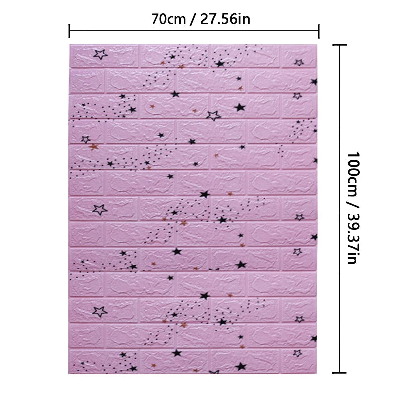 Purple wall panel with star patterns and measurements on a white background