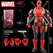 Marvel Deadpool action figure with accessories on a black background