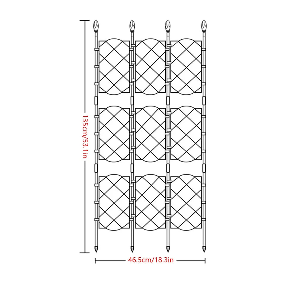 Dimensions of a decorative metal screen with measurements indicated.
