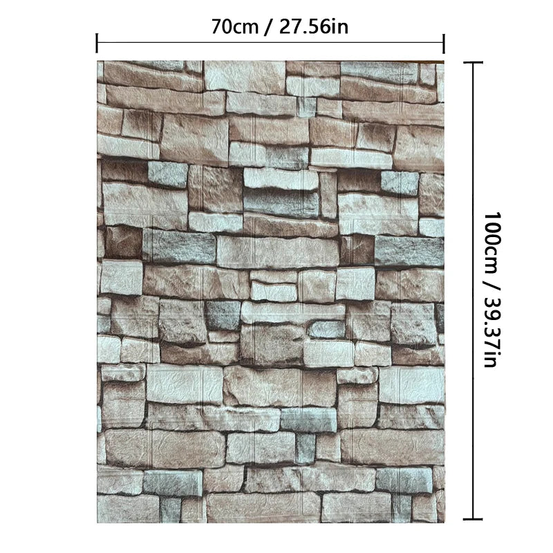Stone wall pattern with dimensions indicated on a white background
