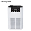 White air purifier with digital display on a white background, labeled 'US Plug 110V'.