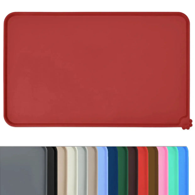 Red silicone mat with color swatch below on a white background