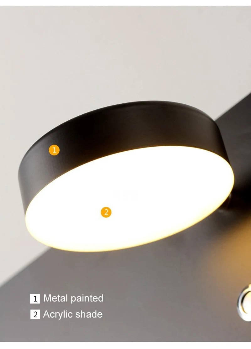 مصباح جداري LED Art Deco مع منفذ USB للشحن ومفتاح لمس – أسود وأبيض