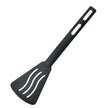 Black slotted spatula on a white background