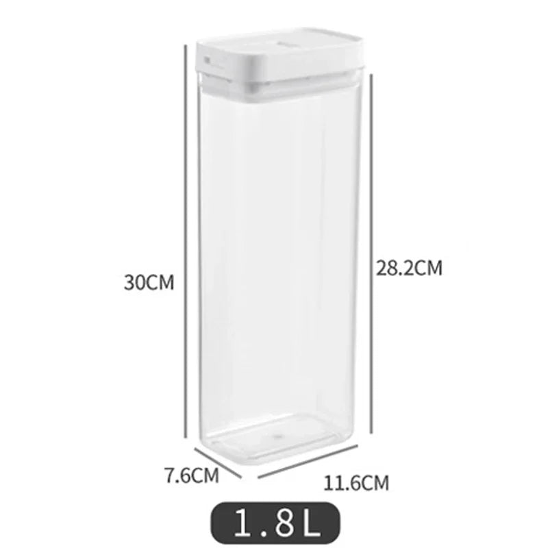 Clear storage container with dimensions labeled on a white background