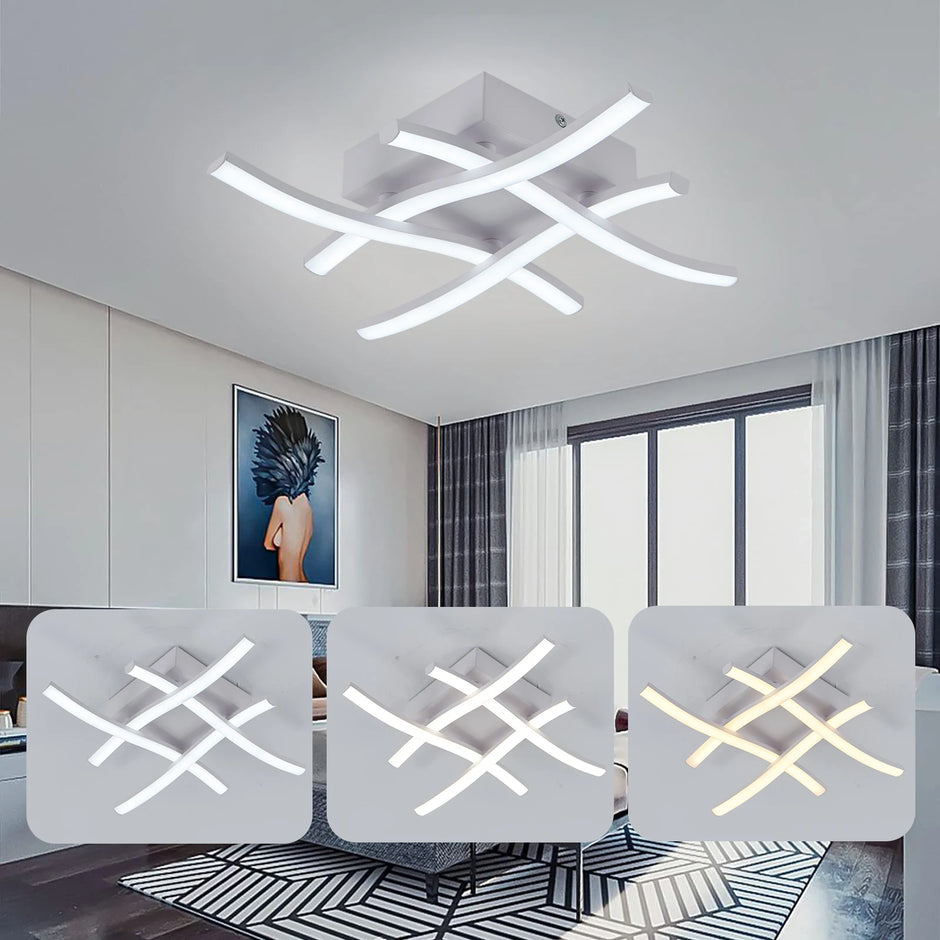 Modern living room with a stylish ceiling light fixture.